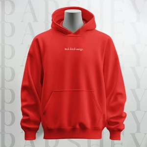 Rich Bitch Energy Yazı Göğüs Baskılı Kapüşonlu  Sweatshirt Hoodie Kalın Kumaş 3 Iplik Şardonlu