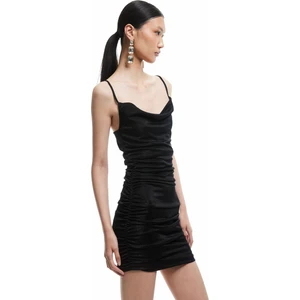 Drapeli Sırt Detaylı Simli Ip Askılı Bodycon Mini Abiye Elbise