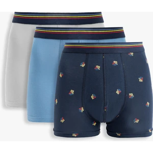 Pamuklu Baskılı Çok Renkli 3'lü Erkek Boxer Seti