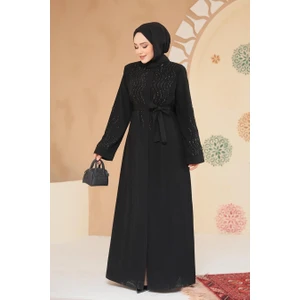 Boncuk Işlemeli Siyah Tesettür Abaya 29130S