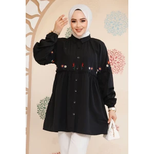 Nakış Desenli Siyah Tesettür Tunik 40603S