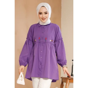Nakış Desenli Mor Tesettür Tunik 40603MOR