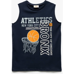 Basketbol Baskı Detaylı Kolsuz Bisiklet Yaka Pamuklu Atlet