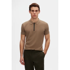 Slim Fit Vizon Pike Dokulu Yarım Fermuarlı Polo Yaka T-Shirt 4EC14ORTFRPLO