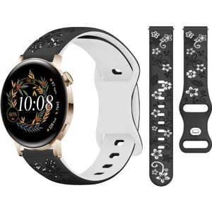 Huawei Watch Gt2 Gt3 42MM Ile Uyumlu Floraflex Çiçek Desenli Silikon Kordon