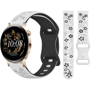 Huawei Watch Gt2 Gt3 42MM Ile Uyumlu Floraflex Çiçek Desenli Silikon Kordon