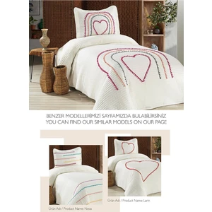 Evlen Home Collection Hale Renkli Ponponlu %100 Pamuk Tek Kişilik Yatak Örtüsü Kalpli ( Pike ) Takımı