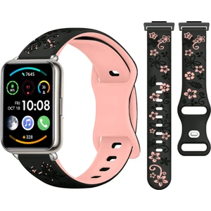 Huawei Watch Fit 2 Ile Uyumlu Floraflex Çiçek Desenli Silikon Kordon