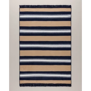 Rosée Pamuklu Saçaklı Dokuma Kilim - Bej/lacivert - 120X180 cm