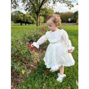 Kız Bebek Elbise Kız Çocuk Güpürlü Bebe Yaka Doğum Günü Parti Düğün Özel Gün Tüllü Astarlı Prenses Elbise ALY0280