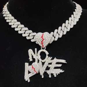 Hip Hop Hiçbir Kalp Kalp Kalp ile 14MM Küp Zincir Hiphop Buzlu Out Bling Hiphop Kalp Moda Takı (Yurt Dışından)