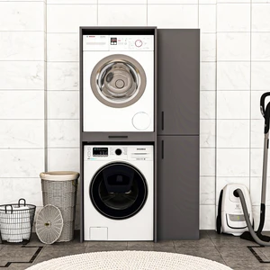 Fi̇rst Çamaşır ve Kurutma Makinesi Dolabı, Temizlik Kovası Bölmeli Çok Amaçlı Raflı Dolap Antrasit