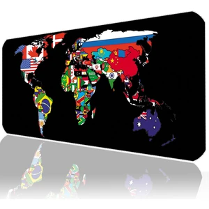 Mouse Pad 90X40 cm World Map Flags Ilyuka MP539040 Xxl Büyük Boy Gaming Oyuncu Dikişli Kenar Pürüzsüz Yüzey Kaymaz Kauçuk Taban