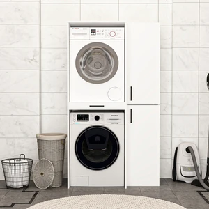 Boz Yapı Dekorasyon Fi̇rst Çamaşır ve Kurutma Makinesi Dolabı, Temizlik Kovası Bölmeli Çok Amaçlı Raflı Dolap Beyaz