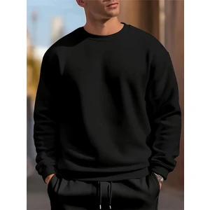Erkek Siyah Oversize Bisiklet Yaka Sweatshirt