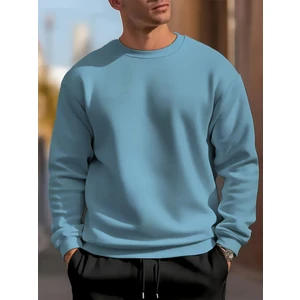 Erkek Mavi Oversize Bisiklet Yaka Sweatshirt