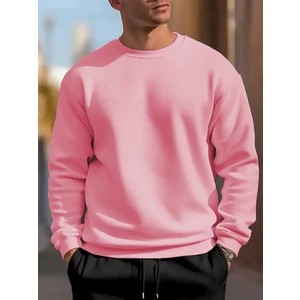Erkek Pembe Oversize Bisiklet Yaka Sweatshirt