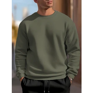 Erkek Haki Oversize Bisiklet Yaka Sweatshirt