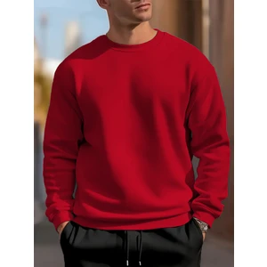 Erkek Kırmızı Oversize Bisiklet Yaka Sweatshirt