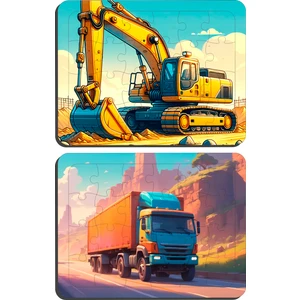 Kepçe ve Kamyonet 2 Adet 24 Parça Eğitici & Öğretici Ahşap Puzzle Yapboz