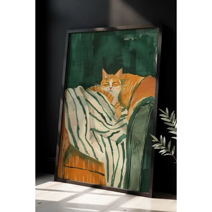 Soyut Kedi Sanatı Ahşap Çerçeveli Duvar Tablosu