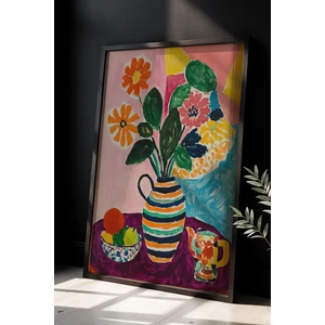 Renkli Çiçek Buketi Sanat Baskısı Duvar Sanatı Ahşap Çerçeveli Duvar Tablosu