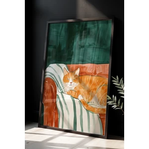 Soyut Kedi Sanatı Ahşap Çerçeveli Duvar Kedi Tablosu