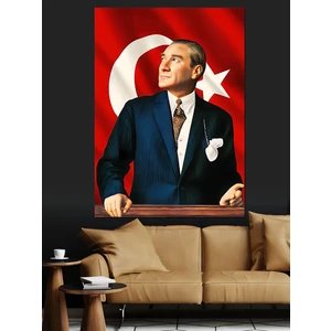 Atatürk ve Türk Bayrağı Dekoratif Kanvas - Mdf Ahşap Tablo
