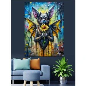 Çiçek Uzatan Yarasa Dekoratif Kanvas - Mdf Ahşap Tablo