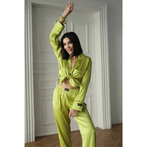 Ipek Saten Pijama Yağ Yeşili - S