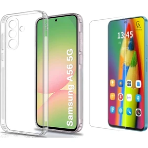 Samsung Galaxy A56 Uyumlu Kılıf Esnek Silikon Telefon Kılıfı ve Temperli Cam Ekran Koruyucu
