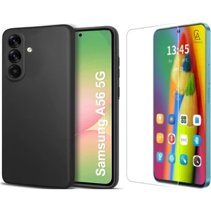 Samsung Galaxy A56 Uyumlu Kılıf Esnek Silikon Telefon Kılıfı ve Temperli Cam Ekran Koruyucu