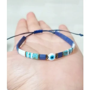Funny Takı Beyaz Cam Nazar Boncuklu Lacivert Mavi Beyaz Miyuki Tila Unisex Bileklik