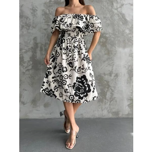 Nakışlı Gipeli Siyah Keten Elbise