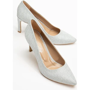 Kadın Ince Topuklu Stiletto Gümüş Parlak Malzeme Aynalı Jurdan