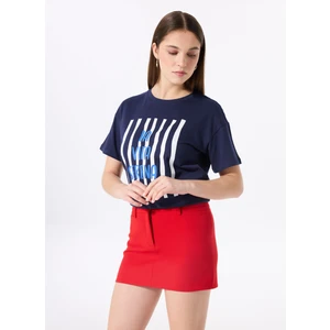 Bisiklet Yaka Baskılı Lacivert Kadın T-Shirt F5SL-TST0436