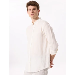 Kırık Beyaz Erkek Düğmeli Regular Fit %100 Keten Gömlek F5SM-GML 2767