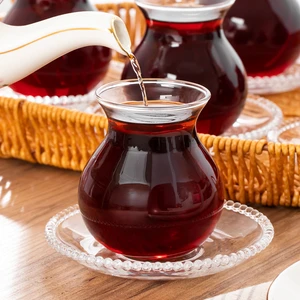 Mercan 12 Parça Boncuklu Tabak Cam Çay Takımı  Çay Seti 210 ml