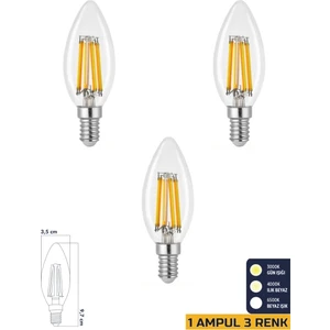 3 Renkli LED Filament Rustik Ampul 6W E14 C35 ERD-260