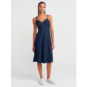 90549 Askılı Denim Midi Elbise-Lacivert