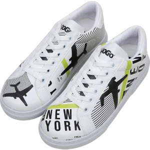 Kadın Vegan Deri Beyaz Sneakers - New York Ticket Tasarım