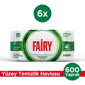 Power Wipes Yüzey Temizleme Mendili 100 Yaprak 6 Adet | Beyaz Sabun | Beyaz Sirke & Karbonat