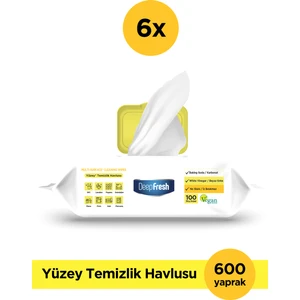 Deep Fresh Iz Bırakmaz Yüzey Temizlik Havlusu 100 Yaprak 6 Adet | Limon Yağlı | Karbonat, Beyaz Sirke