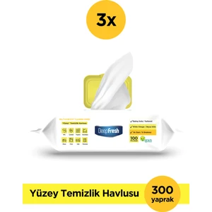 Deep Fresh Iz Bırakmaz Yüzey Temizlik Havlusu 100 Yaprak 3 Adet | Limon Yağlı | Karbonat, Beyaz Sirke