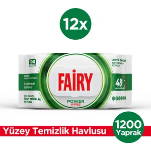 Power Wipes Yüzey Temizleme Mendili 100 Yaprak 12 Adet | Beyaz Sabun | Beyaz Sirke & Karbonat