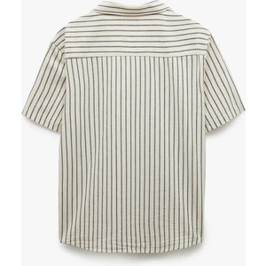 Kısa Kollu Regular Fit Devrik Yaka Pamuklu Çizgili Gömlek