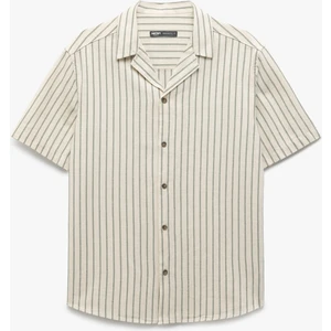 Kısa Kollu Regular Fit Devrik Yaka Pamuklu Çizgili Gömlek