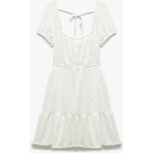 Sırt Detaylı Katlı Kısa Kollu Kare Yaka Mini Fisto Elbise