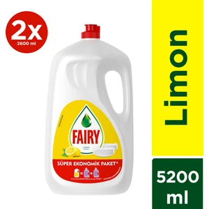 2600 ml Sıvı Bulaşık Deterjanı Süper Ekonomik Paket Limon Kokulu 2'li Paket