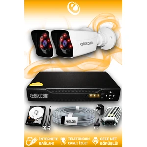 2 Kameralı Kare 2 Dış Kamera Set 1 TB HDD Full HD Gece Görüşlü Güvenlik Kamerası Sistemi